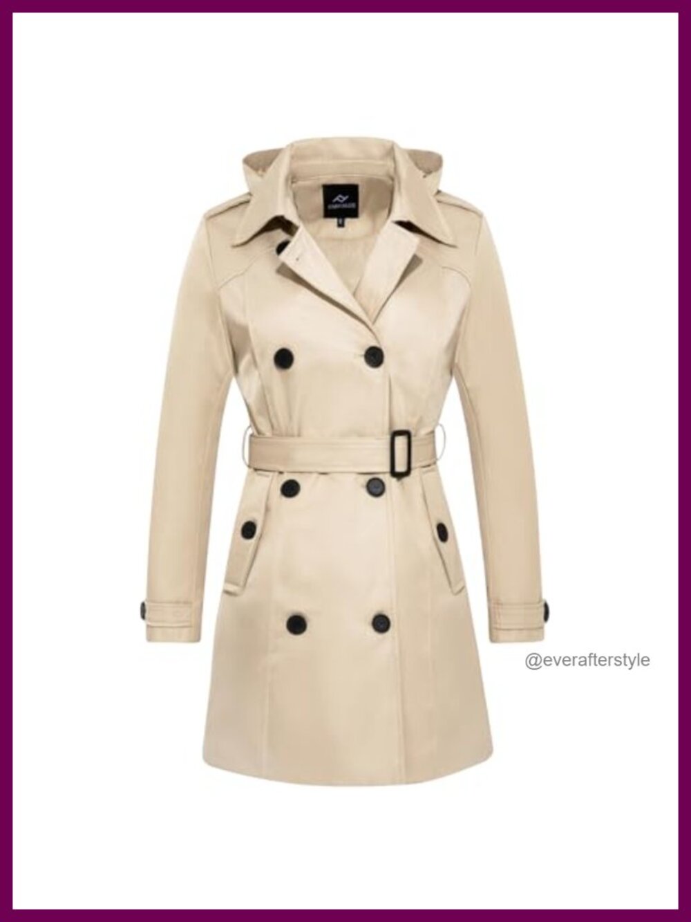 Waterproof Trench Coat Double Breasted Belted Windbreaker Removable Hood